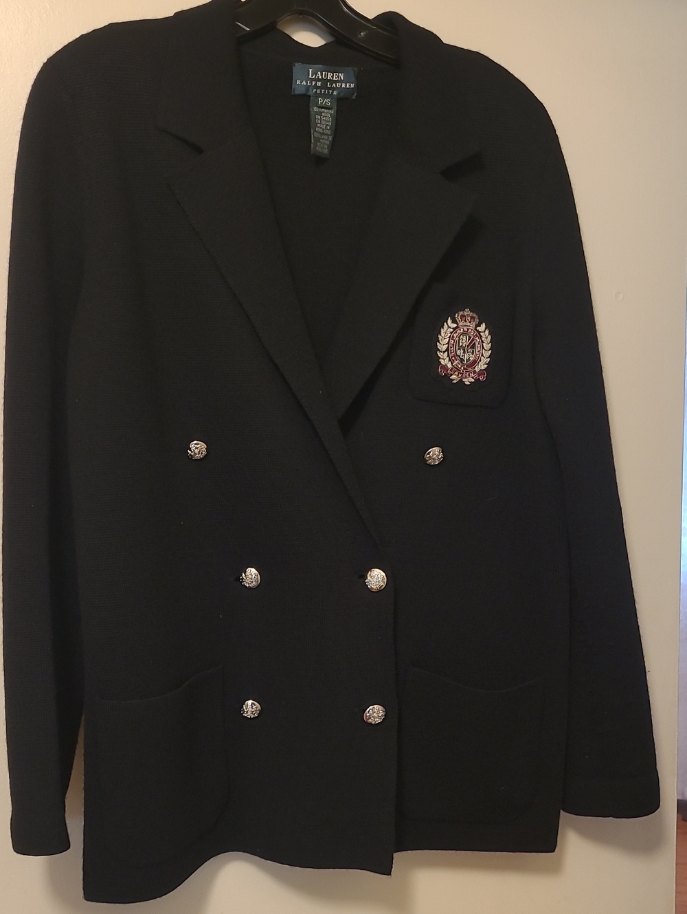 Lauren Ralph Lauren Black Double-Breasted Crest Merino Wool Cardigan